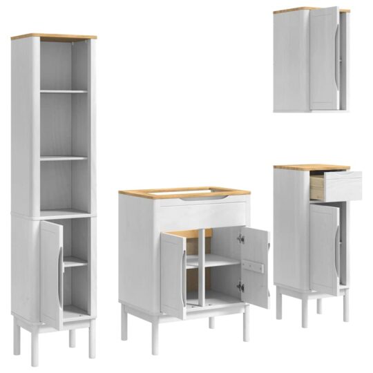 3385886 9 Set de mobilier pentru baie cu raft 4 pcs Alb Lemn de pin masiv 3385886 9