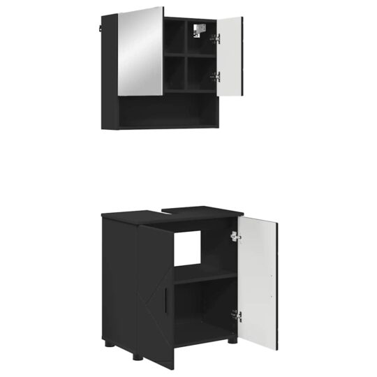 Alternative view of Set de mobilier pentru baie cu ușă 2 pcs Negru 61 x 35 x 64 cm
