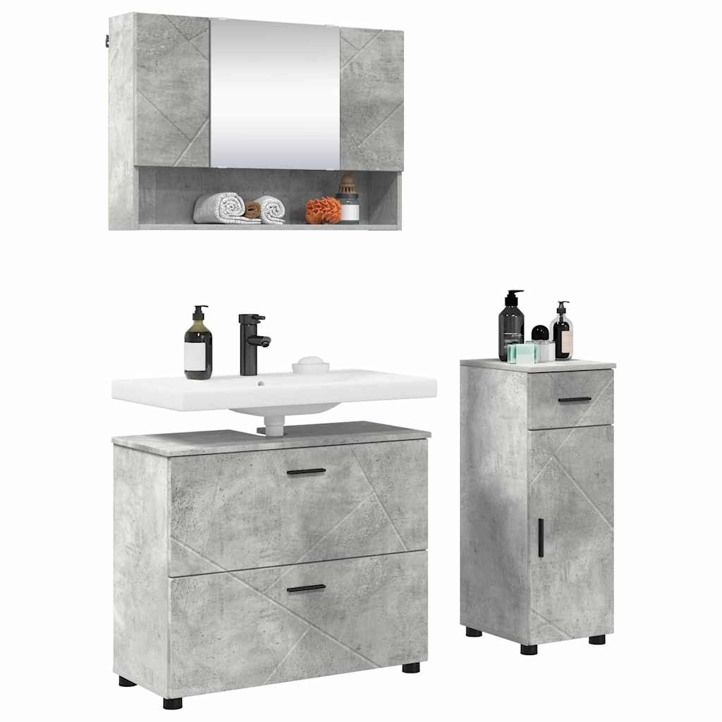 3393036 3 Set de mobilier pentru baie 3 pcs Gri beton 76.5 x 35 x 64 cm Set de mobilier pentru baie 3 pcs Gri beton 76.5 x 35 x 64 cm - imagine 3