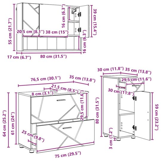 3393038 13 Set de mobilier pentru baie cu sertar 3 pcs Stejar afumat 3393038 13