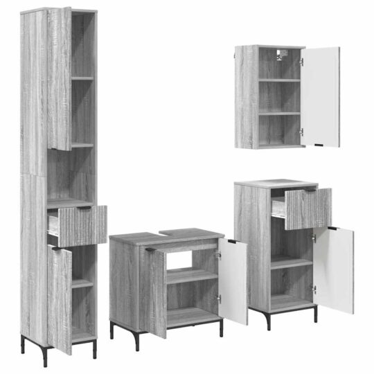 Alternative view of Set de mobilier pentru baie Gri Sonoma Lemn de inginerie, Metal