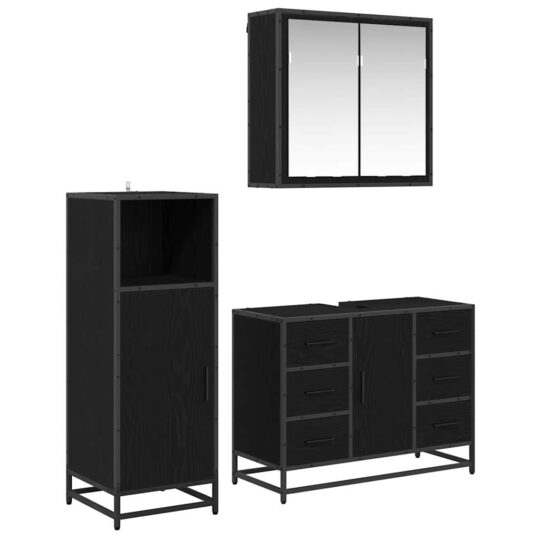 Set de mobilier pentru baie 3 pcs Stejar negru 80 x 33 x 60 cm