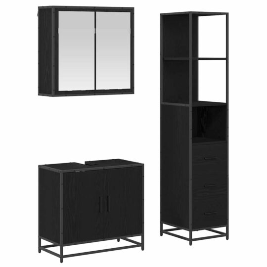 Alternative view of Set de mobilier pentru baie 3 pcs Stejar negru 65 x 33 x 60 cm