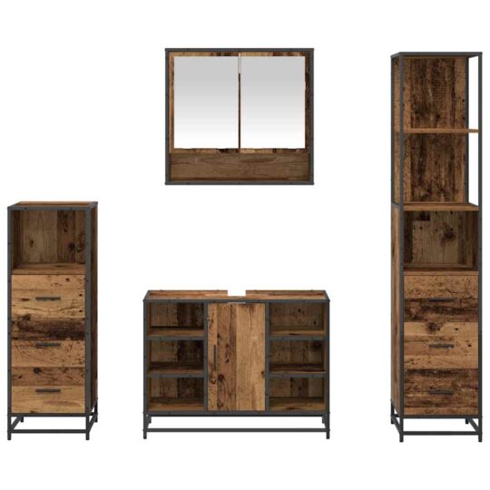 3402336 9 Set de mobilier pentru baie 4 pcs Lemn vechi 80 x 33 x 60 cm 3402336 9