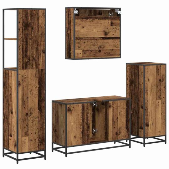 3402339 10 Set de mobilier pentru baie 4 pcs Lemn vechi 90 x 33 x 60 cm 3402339 10
