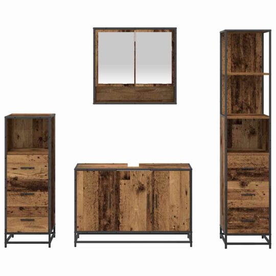 3402339 9 Set de mobilier pentru baie 4 pcs Lemn vechi 90 x 33 x 60 cm 3402339 9