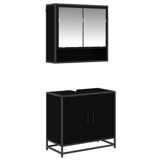 Alternative view of Set de mobilier pentru baie 2 pcs Stejar Negru Lemn compozit