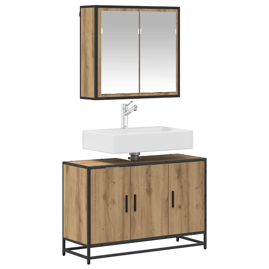 3402358 3 Set de mobilier pentru baie Pe perete 2 pcs stejar artizanal Set de mobilier pentru baie Pe perete 2 pcs stejar artizanal - imagine 3