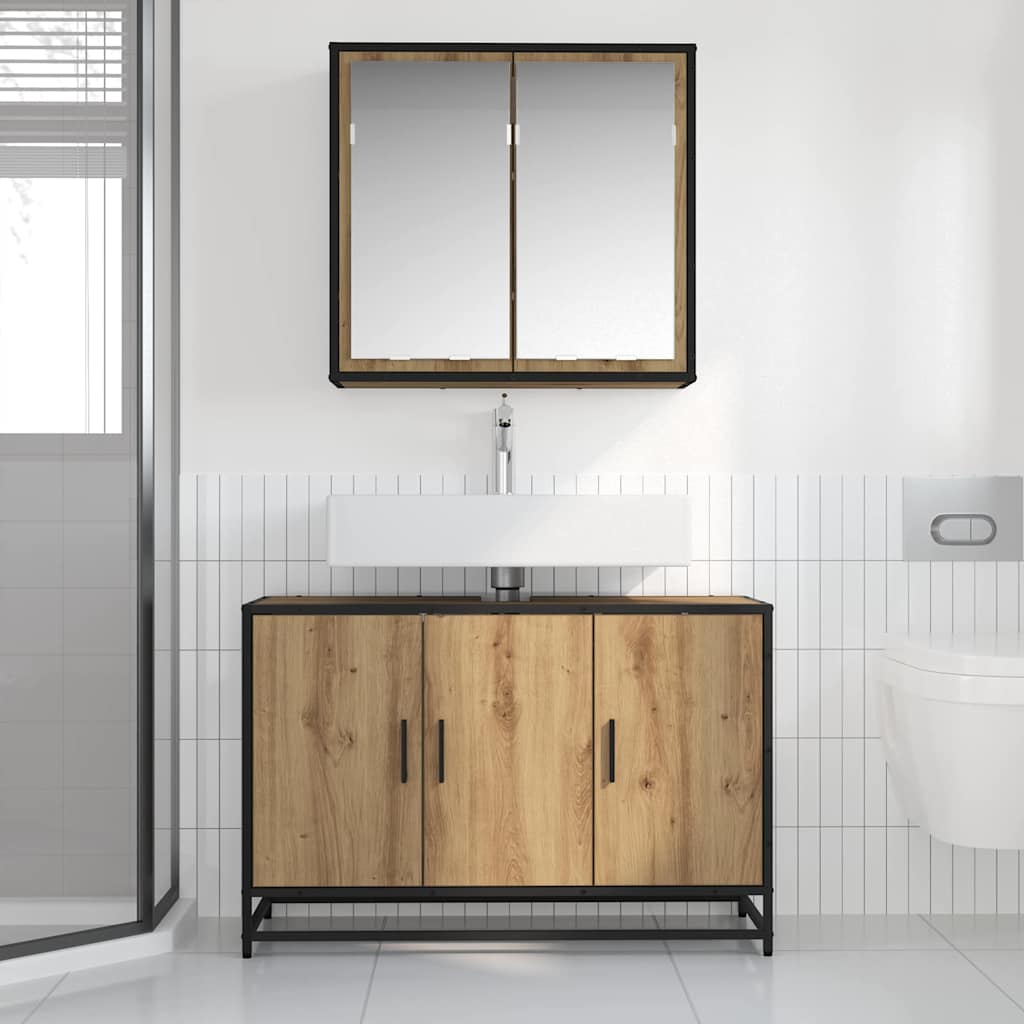 3402358 4 Set de mobilier pentru baie Pe perete 2 pcs stejar artizanal Set de mobilier pentru baie Pe perete 2 pcs stejar artizanal - imagine 4