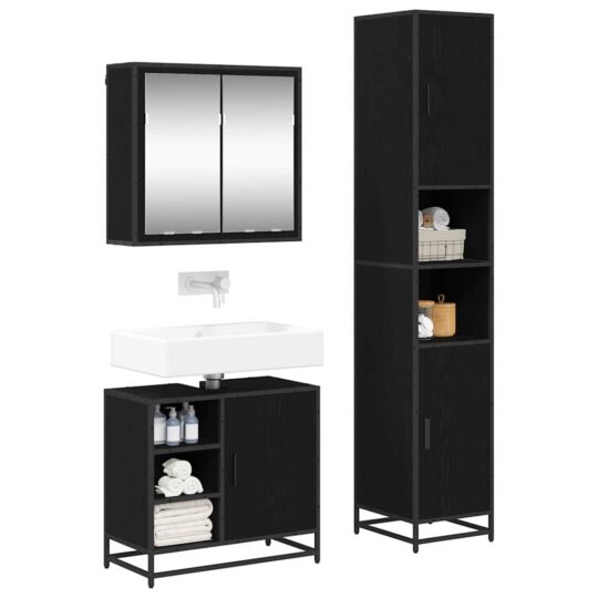 3402362 3 Set de mobilier pentru baie 3 pcs Stejar negru 65 x 33 x 60 cm 3402362 3