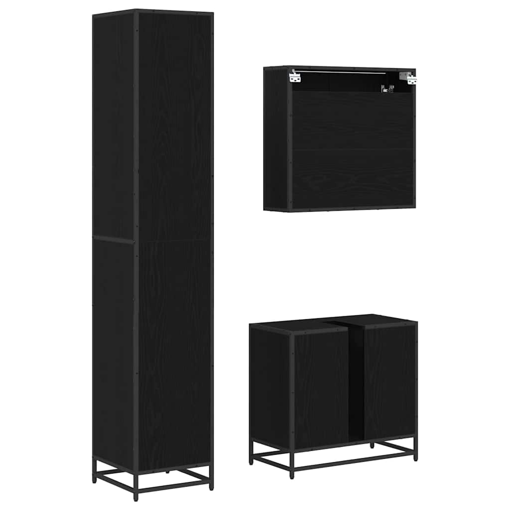 3402362 9 Set de mobilier pentru baie 3 pcs Stejar negru 65 x 33 x 60 cm Set de mobilier pentru baie 3 pcs Stejar negru 65 x 33 x 60 cm - imagine 9