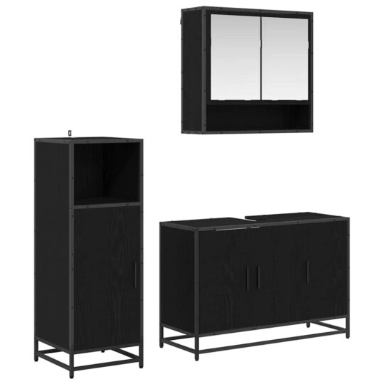 3402365 1 Home Set de mobilier pentru baie 3 pcs Stejar Negru Lemn compozit