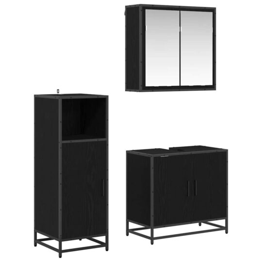 Set de mobilier pentru baie 3 pcs Stejar negru 60 x 33 x 60 cm