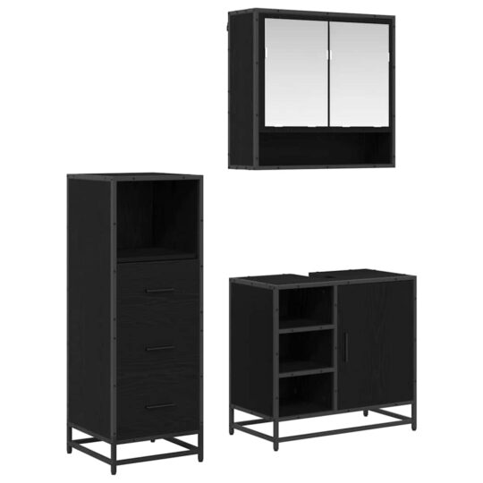 Set de mobilier pentru baie 3 pcs Stejar negru 65 x 33 x 60 cm