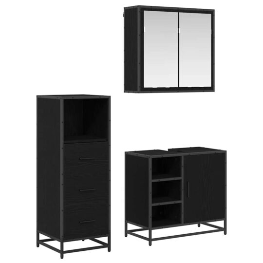 Set de mobilier pentru baie 3 pcs Stejar negru 65 x 33 x 60 cm
