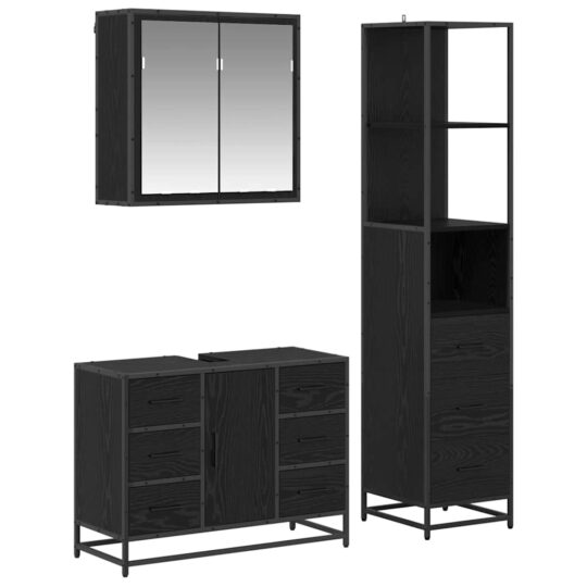 Alternative view of Set de mobilier pentru baie 3 pcs Stejar negru 80 x 33 x 60 cm