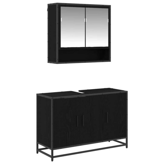 Alternative view of Set de mobilier pentru baie 2 pcs Stejar Negru Lemn compozit