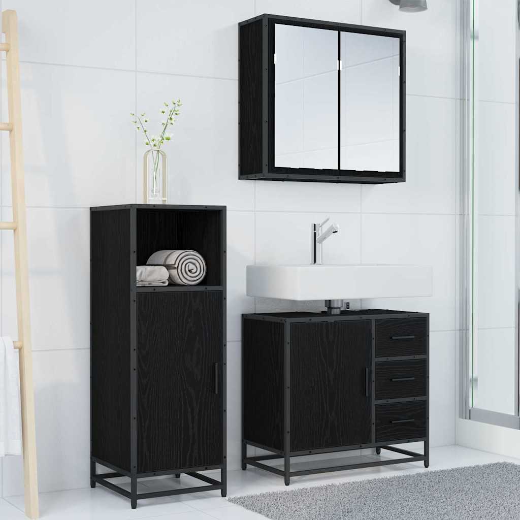 3402395 4 Set de mobilier pentru baie 3 pcs Stejar negru 65 x 33 x 60 cm Set de mobilier pentru baie 3 pcs Stejar negru 65 x 33 x 60 cm - imagine 4