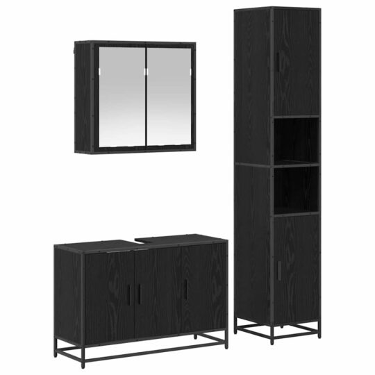 Alternative view of Set de mobilier pentru baie 3 pcs Stejar negru 90 x 33 x 60 cm