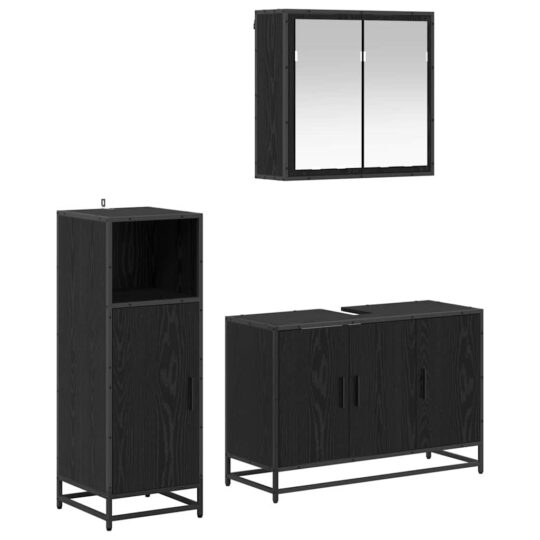 Set de mobilier pentru baie 3 pcs Stejar negru 90 x 33 x 60 cm