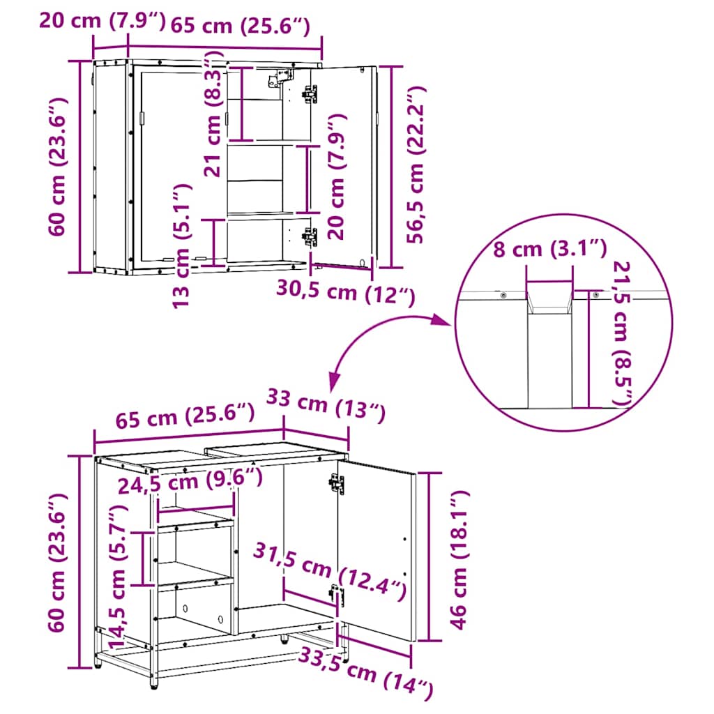 3402406 13 Set de mobilier pentru baie cu sertar 3 pcs stejar artizanal Set de mobilier pentru baie cu sertar 3 pcs stejar artizanal - imagine 13