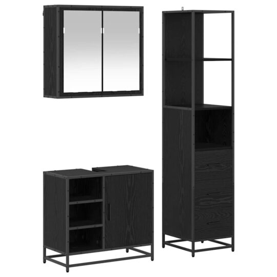 Alternative view of Set de mobilier pentru baie 3 pcs Stejar negru 65 x 33 x 60 cm