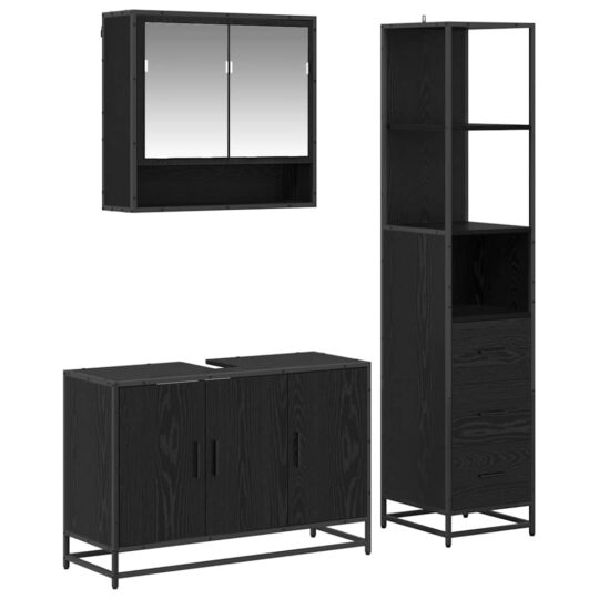 Alternative view of Set de mobilier pentru baie 3 pcs Stejar Negru Lemn compozit