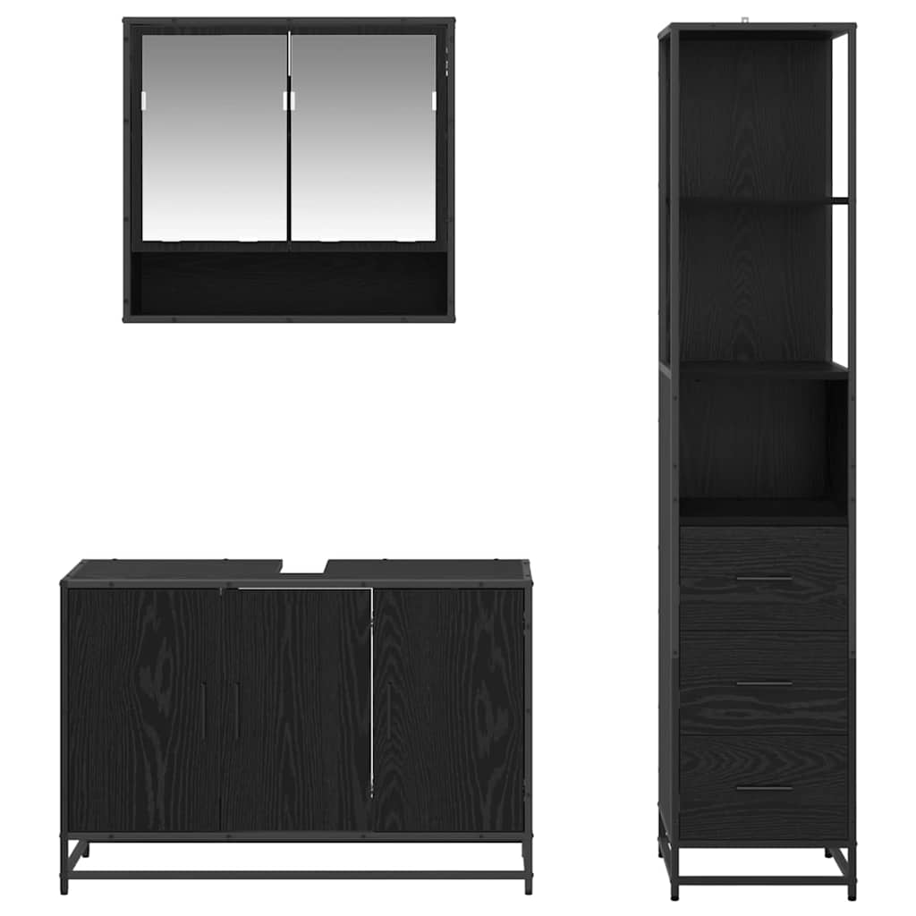 3402416 8 Set de mobilier pentru baie 3 pcs Stejar Negru Lemn compozit Set de mobilier pentru baie 3 pcs Stejar Negru Lemn compozit - imagine 8