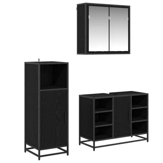 Alternative view of Set de mobilier pentru baie 3 pcs Stejar negru 80 x 33 x 60 cm