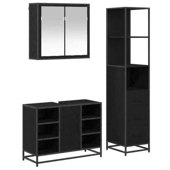 Alternative view of Set de mobilier pentru baie 3 pcs Stejar negru 80 x 33 x 60 cm