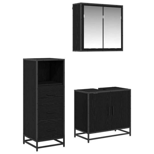 Alternative view of Set de mobilier pentru baie 3 pcs Stejar negru 65 x 33 x 60 cm