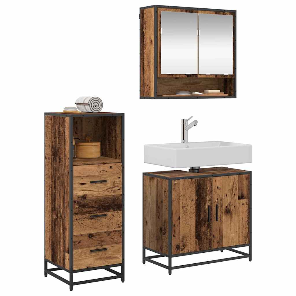 3402444 3 Set de mobilier pentru baie 3 pcs Lemn vechi 65 x 33 x 60 cm Set de mobilier pentru baie 3 pcs Lemn vechi 65 x 33 x 60 cm - imagine 3