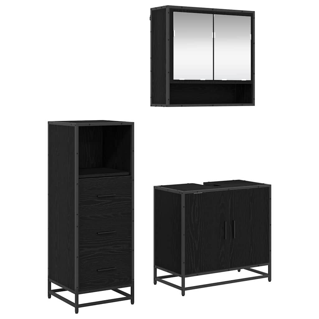 3402446 2 Set de mobilier pentru baie 3 pcs Stejar negru 65 x 33 x 60 cm Set de mobilier pentru baie 3 pcs Stejar negru 65 x 33 x 60 cm - imagine 2