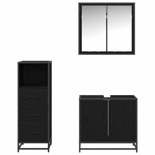3402446 9 Set de mobilier pentru baie 3 pcs Stejar negru 65 x 33 x 60 cm 3402446 9
