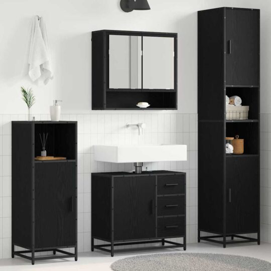 Set de mobilier pentru baie cu sertar cu ușă 4 pcs Stejar negru