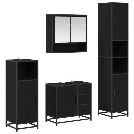 Alternative view of Set de mobilier pentru baie cu sertar cu ușă 4 pcs Stejar negru