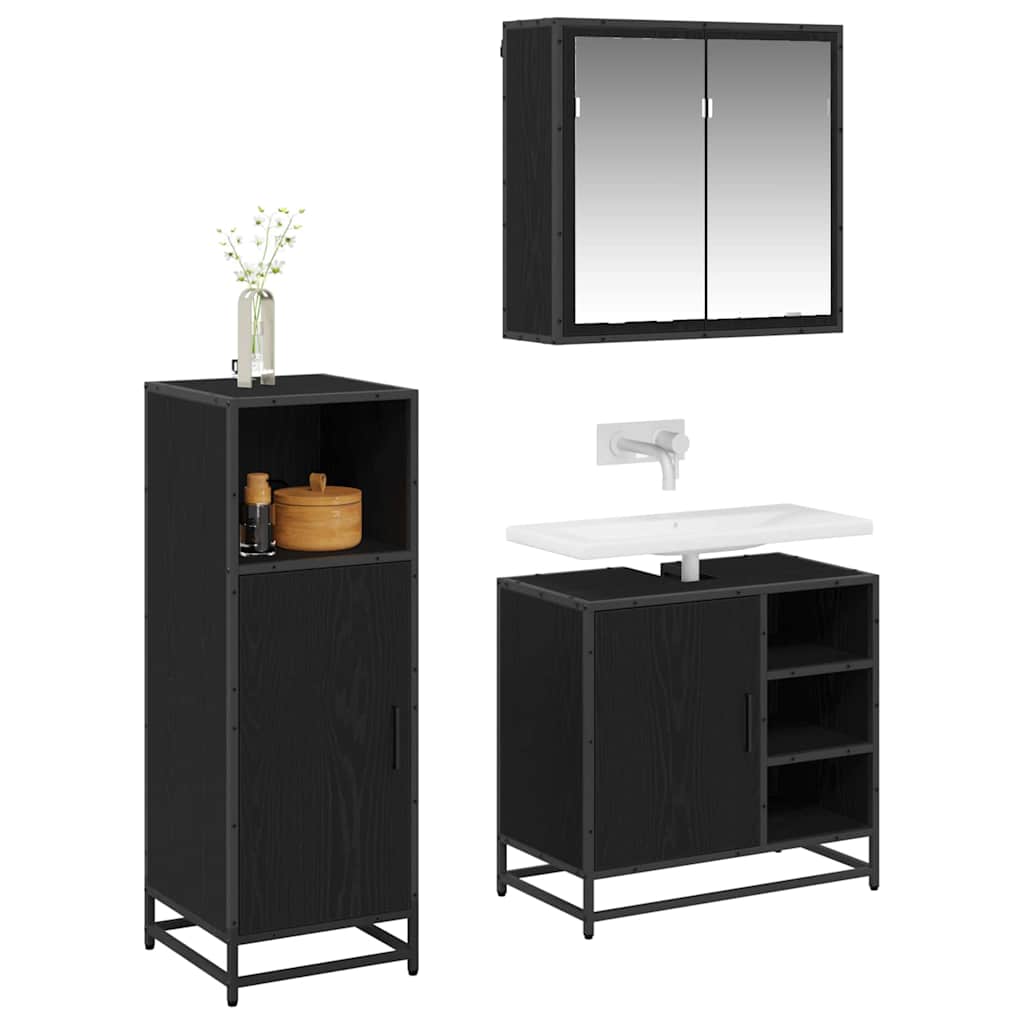 3402452 2 Set de mobilier pentru baie 3 pcs Stejar negru 65 x 33 x 60 cm Set de mobilier pentru baie 3 pcs Stejar negru 65 x 33 x 60 cm - imagine 2