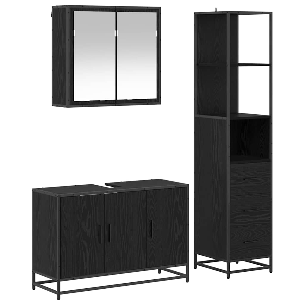 3402455 2 Set de mobilier pentru baie 3 pcs Stejar negru 90 x 33 x 60 cm Set de mobilier pentru baie 3 pcs Stejar negru 90 x 33 x 60 cm - imagine 2