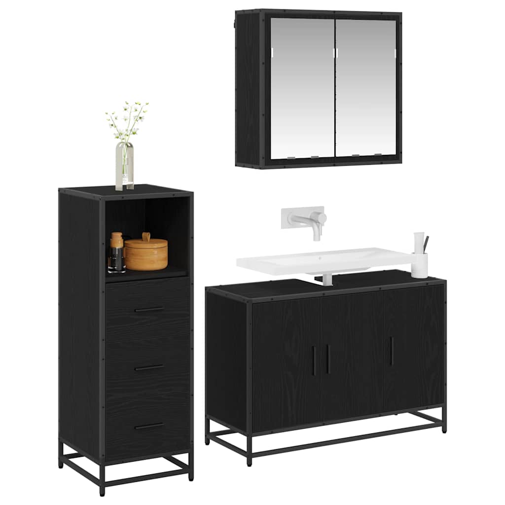 3402458 2 Set de mobilier pentru baie 3 pcs Stejar negru 90 x 33 x 60 cm Set de mobilier pentru baie 3 pcs Stejar negru 90 x 33 x 60 cm - imagine 2