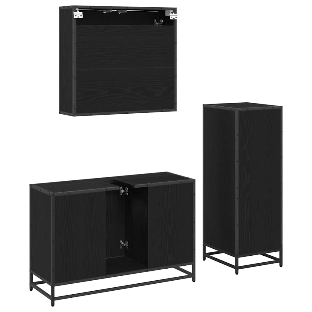 3402458 4 Set de mobilier pentru baie 3 pcs Stejar negru 90 x 33 x 60 cm Set de mobilier pentru baie 3 pcs Stejar negru 90 x 33 x 60 cm - imagine 4