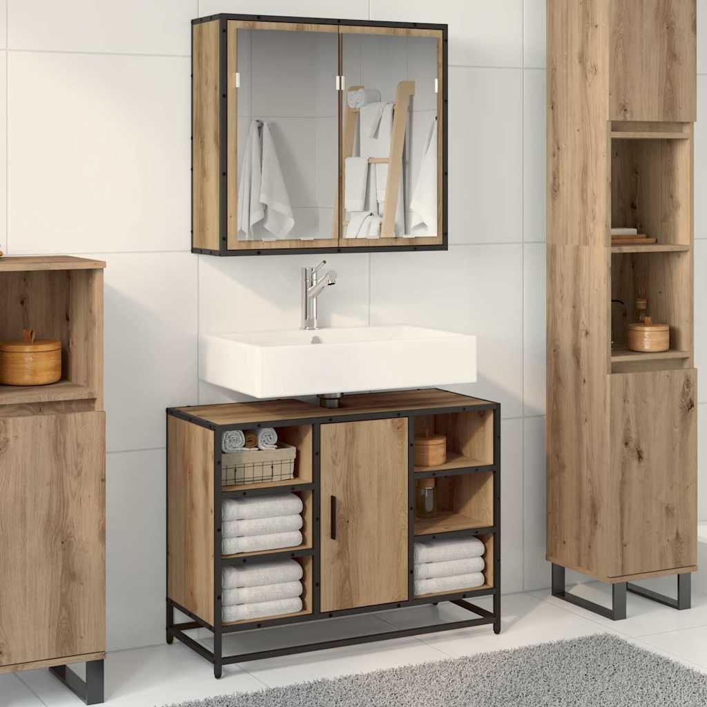 3402460 1 Set de mobilier pentru baie Pe perete 2 pcs stejar artizanal Set de mobilier pentru baie Pe perete 2 pcs stejar artizanal