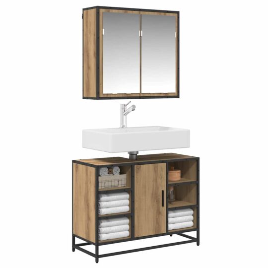 3402460 3 Set de mobilier pentru baie Pe perete 2 pcs stejar artizanal 3402460 3