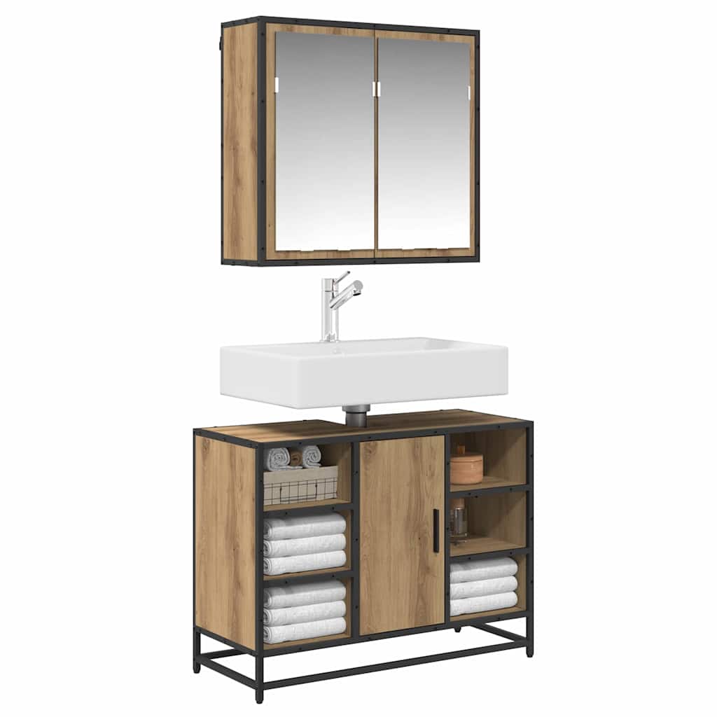 3402460 3 Set de mobilier pentru baie Pe perete 2 pcs stejar artizanal Set de mobilier pentru baie Pe perete 2 pcs stejar artizanal - imagine 3