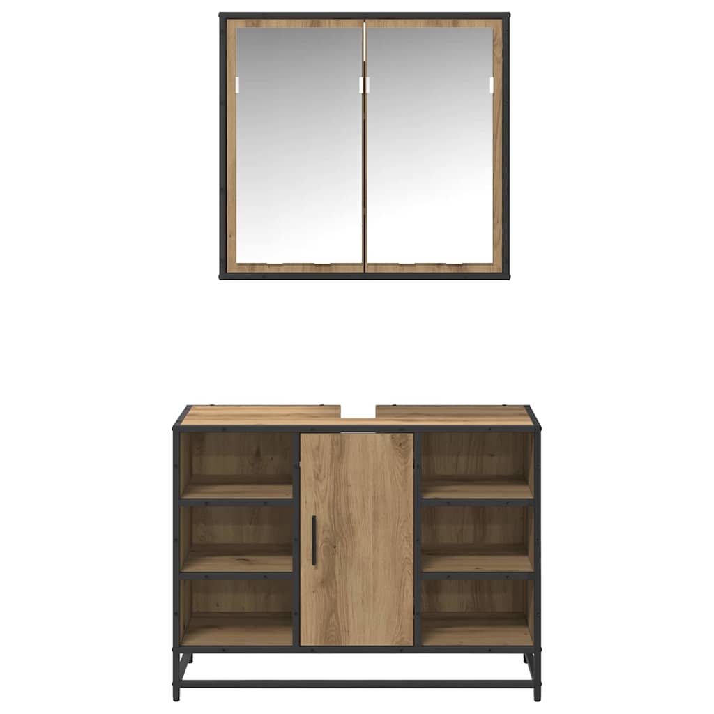 3402460 7 Set de mobilier pentru baie Pe perete 2 pcs stejar artizanal Set de mobilier pentru baie Pe perete 2 pcs stejar artizanal - imagine 7