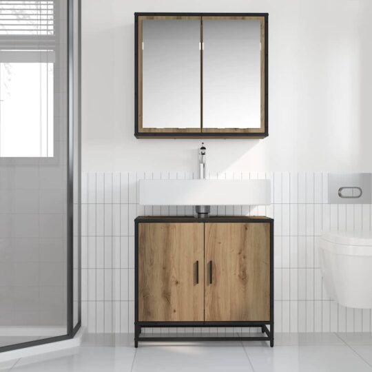 3402469 4 Set de mobilier pentru baie Pe perete 2 pcs stejar artizanal 3402469 4