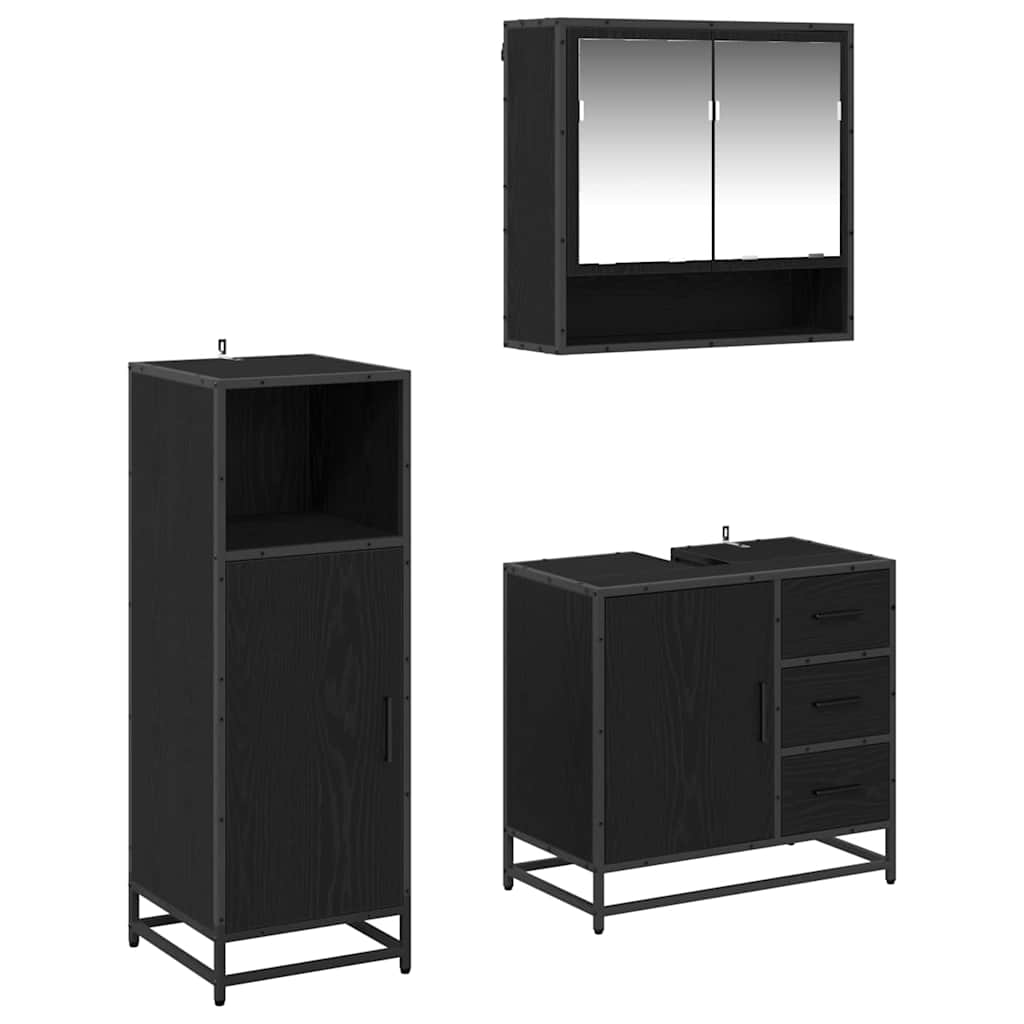 3402473 2 Set de mobilier pentru baie 3 pcs Stejar Negru Lemn compozit Set de mobilier pentru baie 3 pcs Stejar Negru Lemn compozit - imagine 2