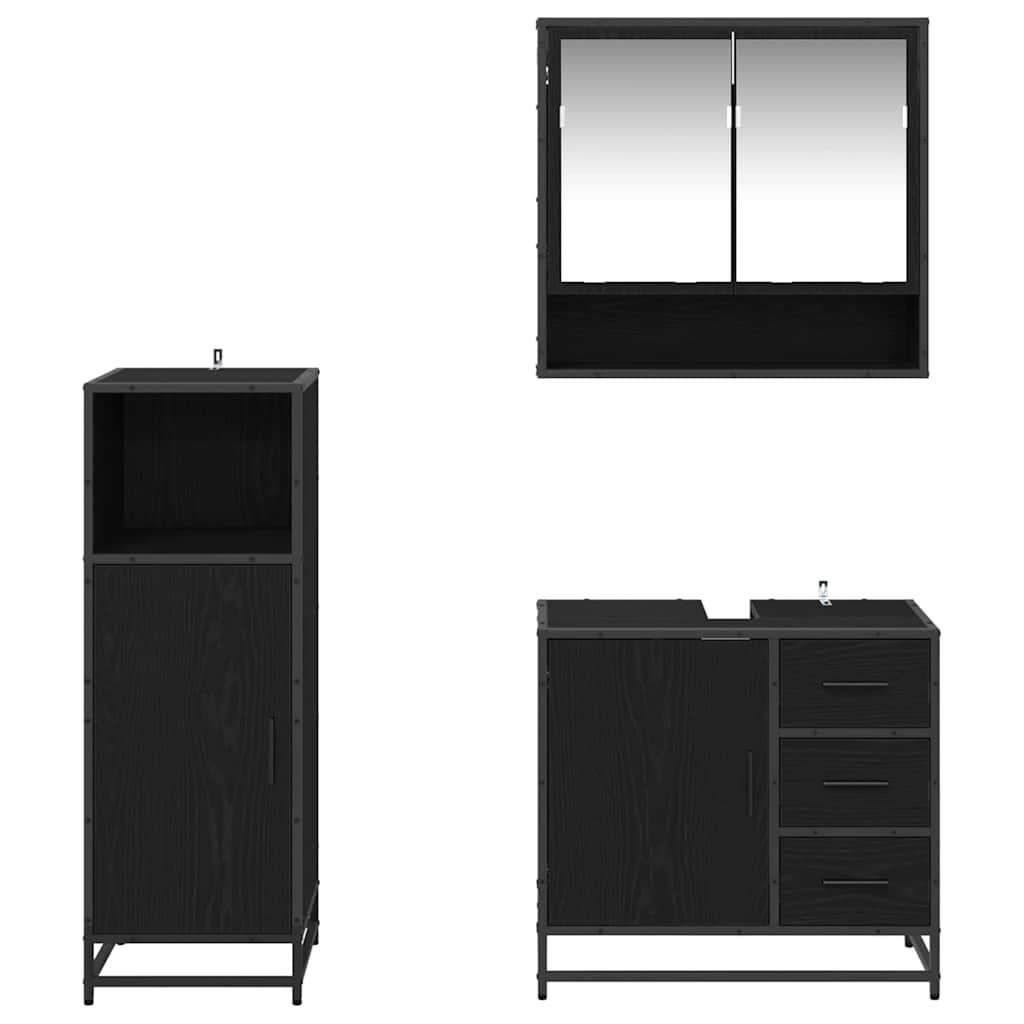 3402473 4 Set de mobilier pentru baie 3 pcs Stejar Negru Lemn compozit Set de mobilier pentru baie 3 pcs Stejar Negru Lemn compozit - imagine 4