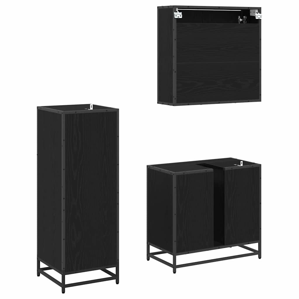 3402473 5 Set de mobilier pentru baie 3 pcs Stejar Negru Lemn compozit Set de mobilier pentru baie 3 pcs Stejar Negru Lemn compozit - imagine 5