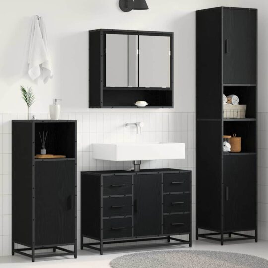 Set de mobilier pentru baie cu sertar cu ușă 3 pcs Stejar negru