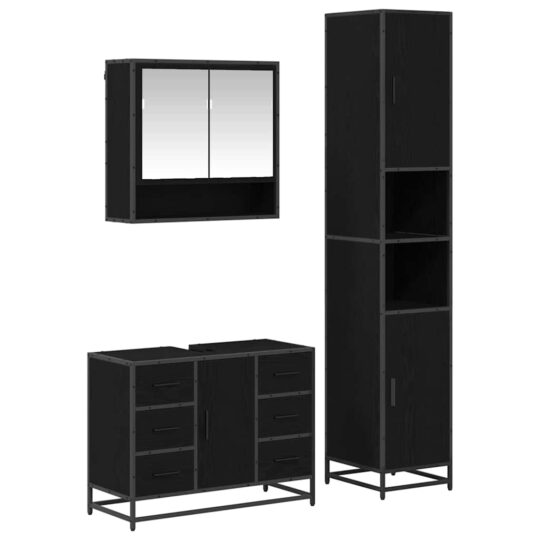 Alternative view of Set de mobilier pentru baie cu sertar cu ușă 3 pcs Stejar negru